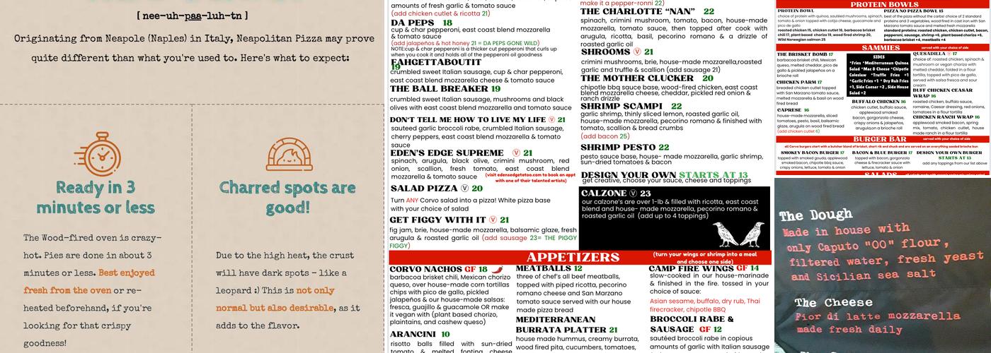 Corvo Bianco Pizza Menu