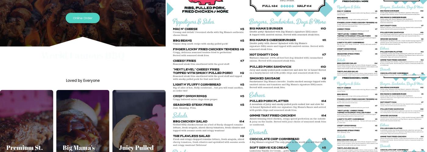 Big Mama's BBQ Menu
