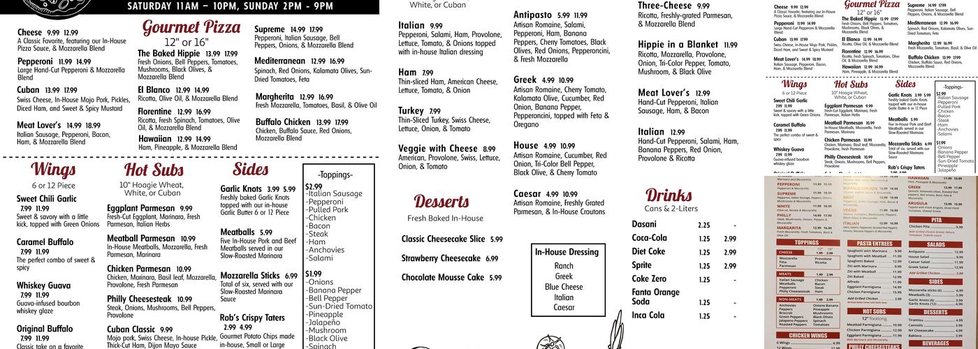 South Tampa Pizza Menu