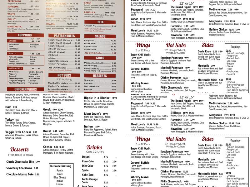 South Tampa Pizza Menu