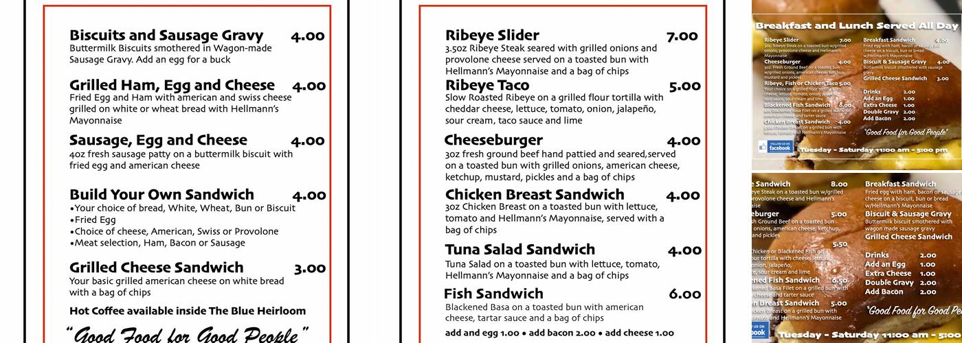 Double W Ribeye Wagon Menu