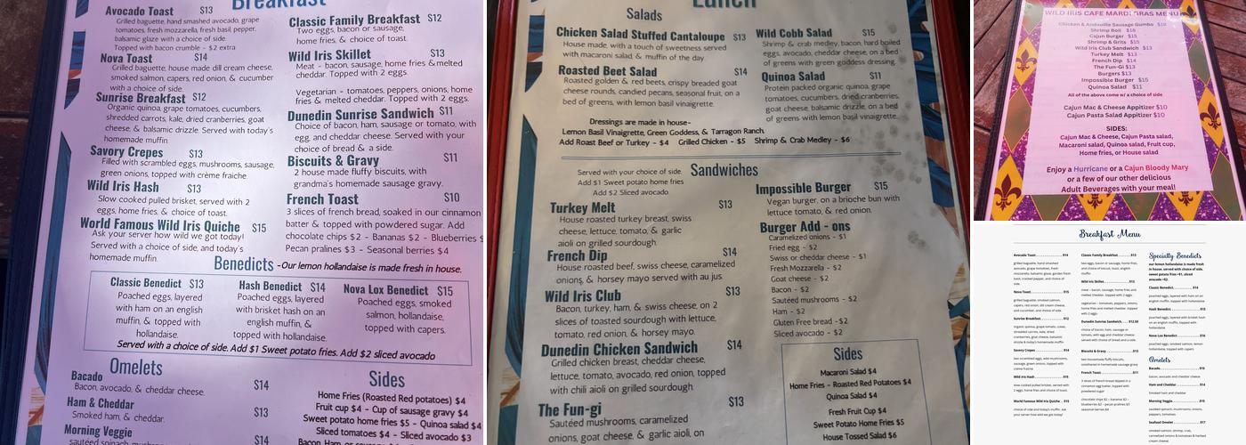 Wild Iris Cafe Menu
