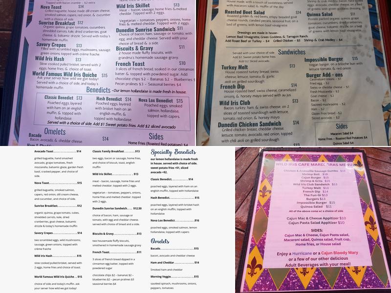 Wild Iris Cafe Menu