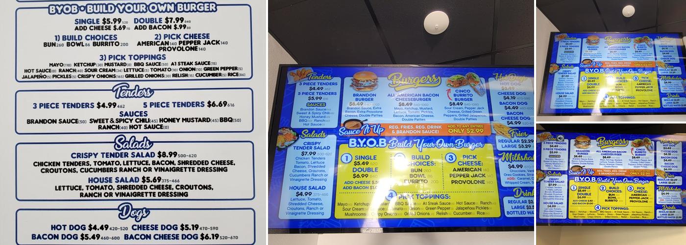 Brandon Burgers Menu