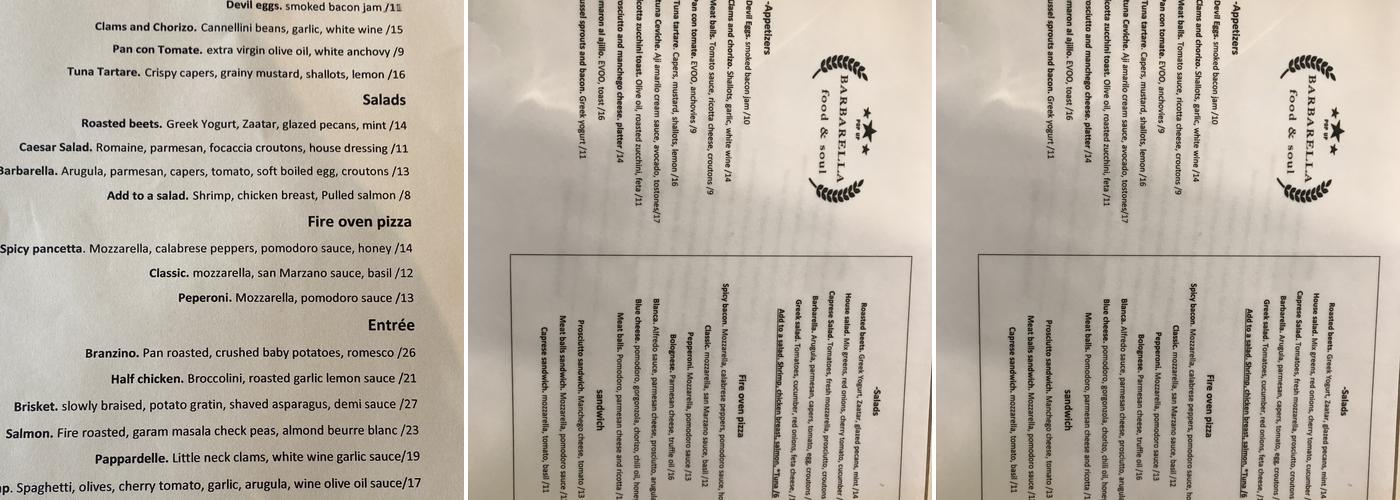 Barbarella Menu