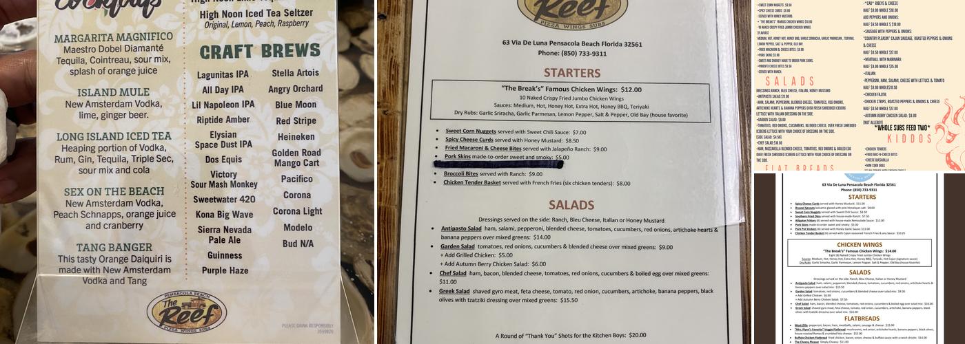 The Reef Menu