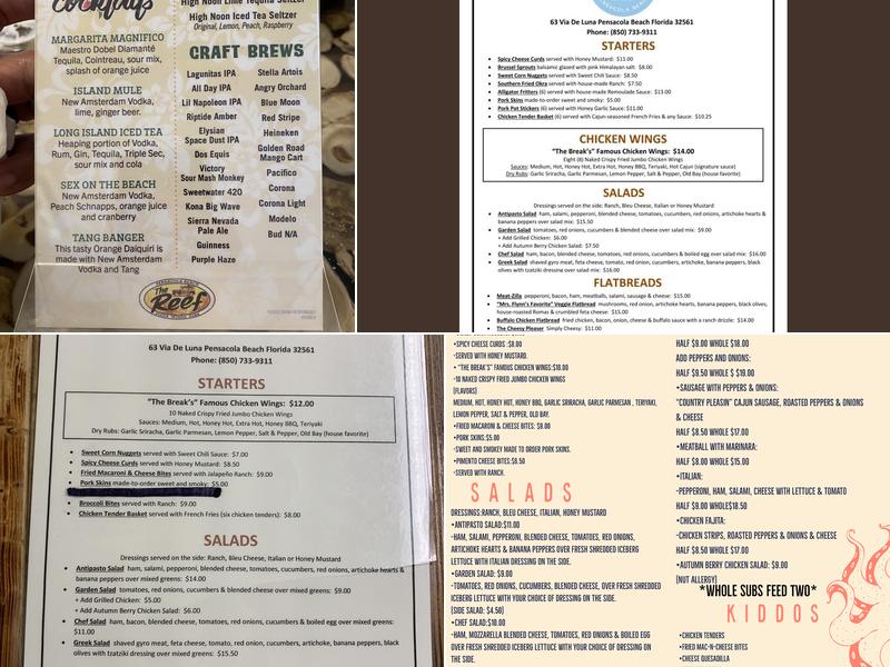 The Reef Menu