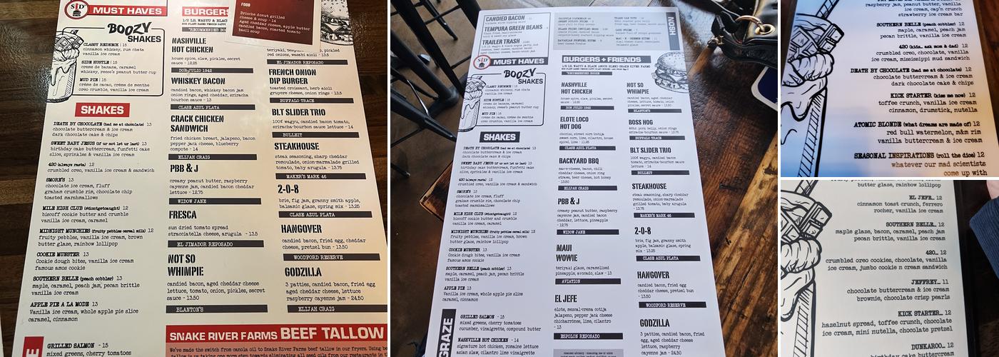 Sid's Garage Menu