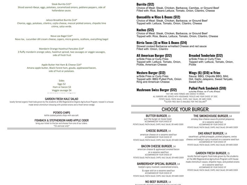 Cider House, LLC Menu