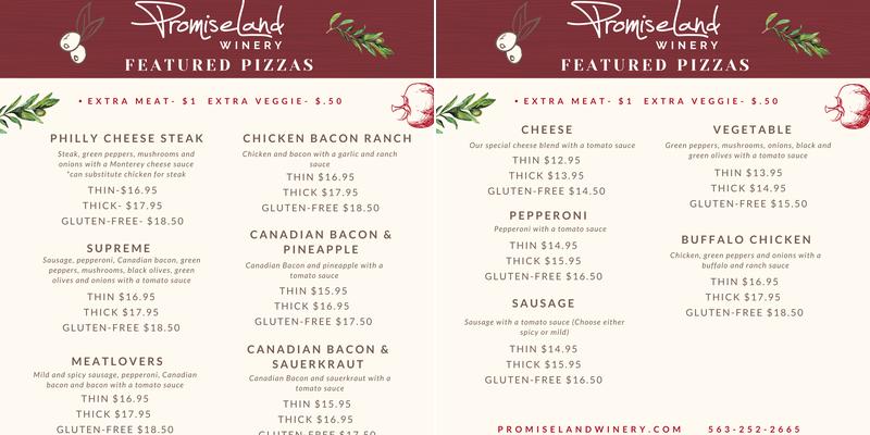 PromiseLand Winery Menu