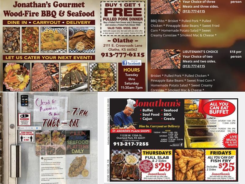 Jonathan's BBQ Seafood Soul food Cajun Creole Menu