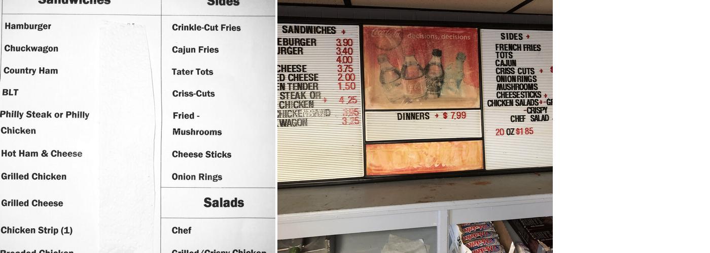 Moore's Pool Room Menu