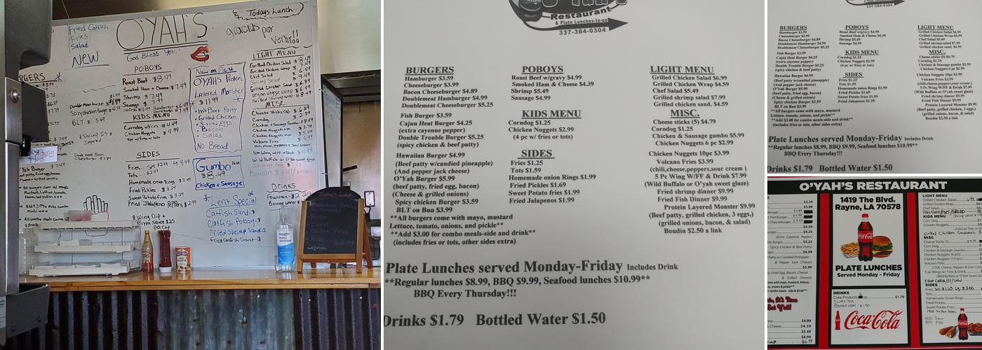 O'YAH'S Menu
