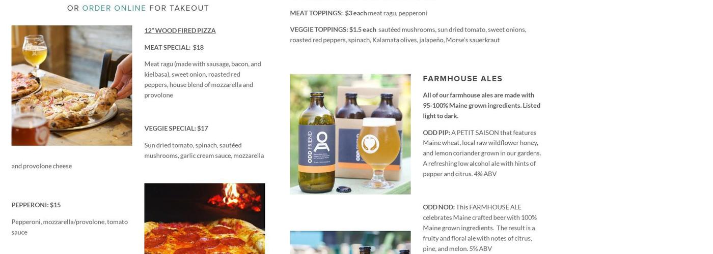 Odd Alewives Farm Brewery Menu