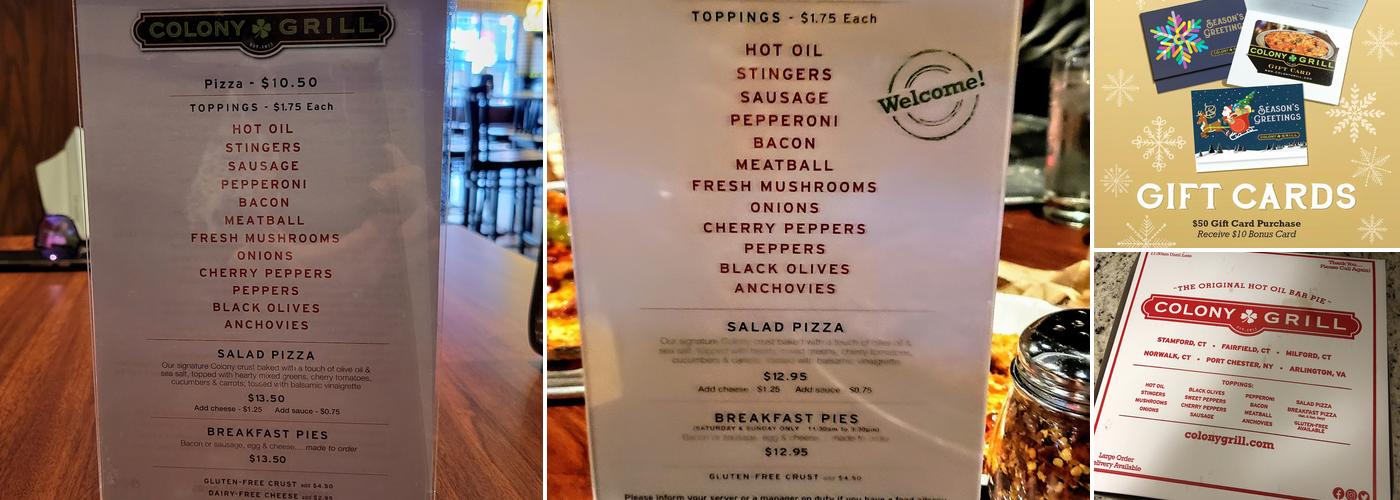 Colony Grill Menu