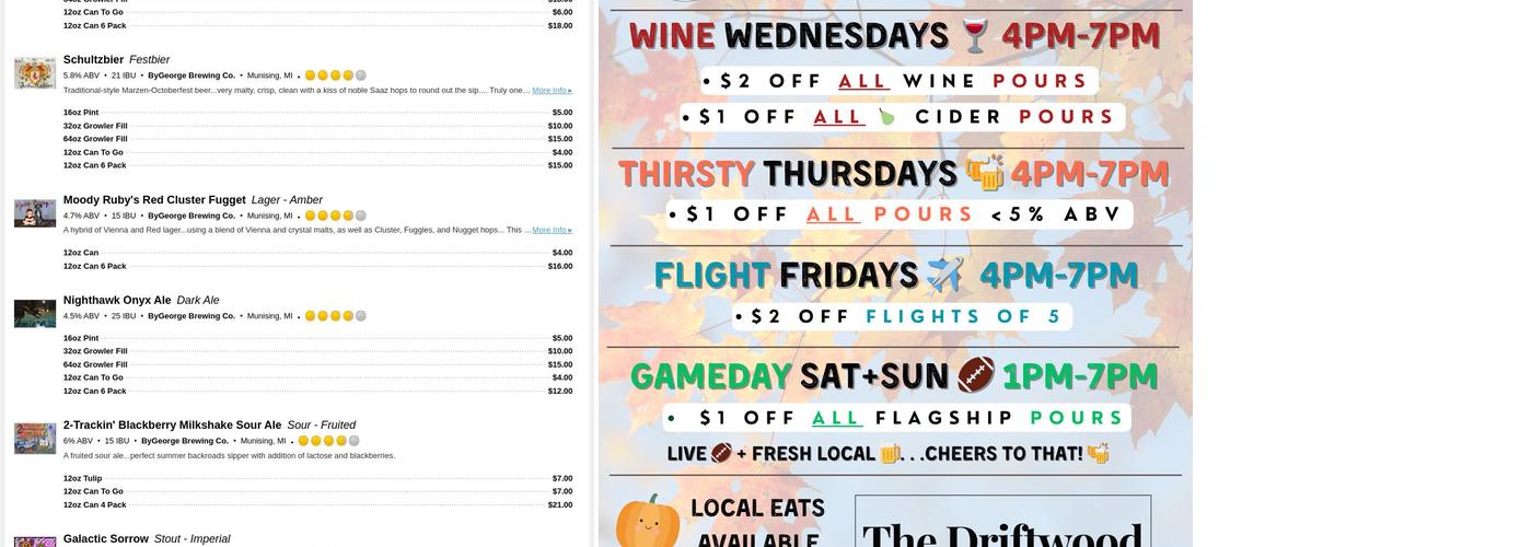 ByGeorge Brewing Co. Menu