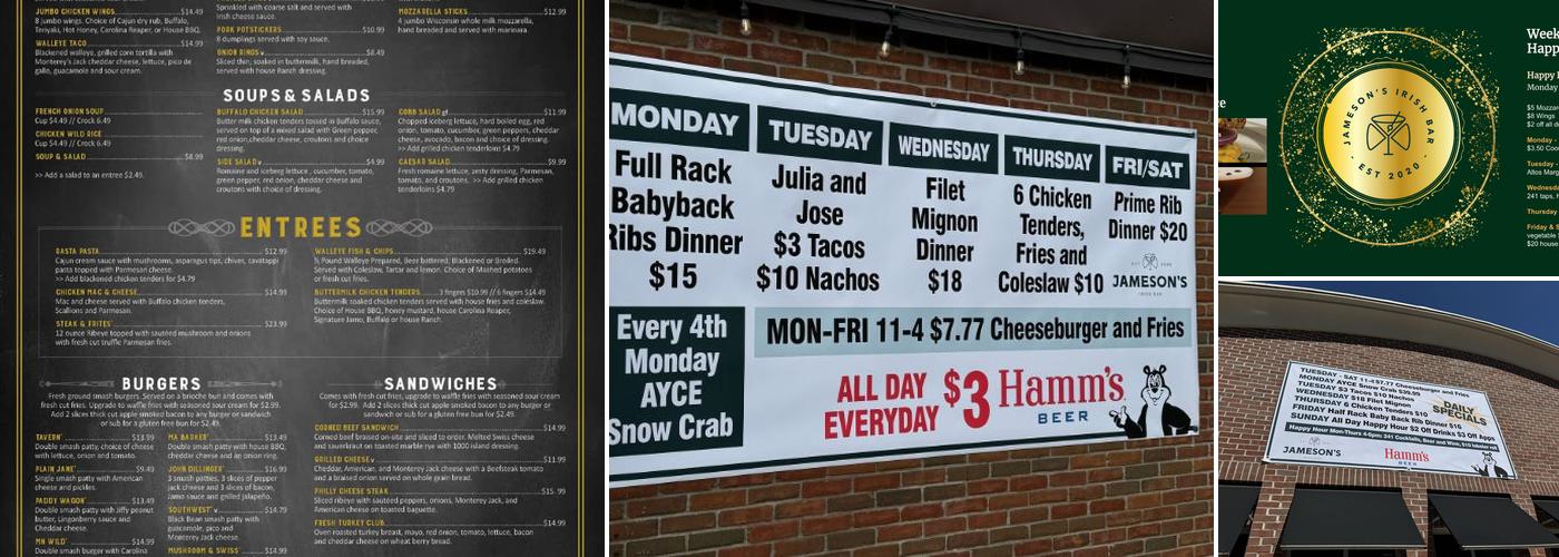 Jameson's Irish Bar Menu
