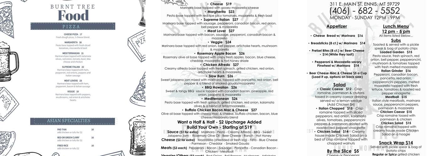 Burnt Tree Brewing Menu