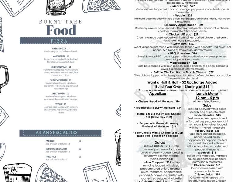 Burnt Tree Brewing Menu