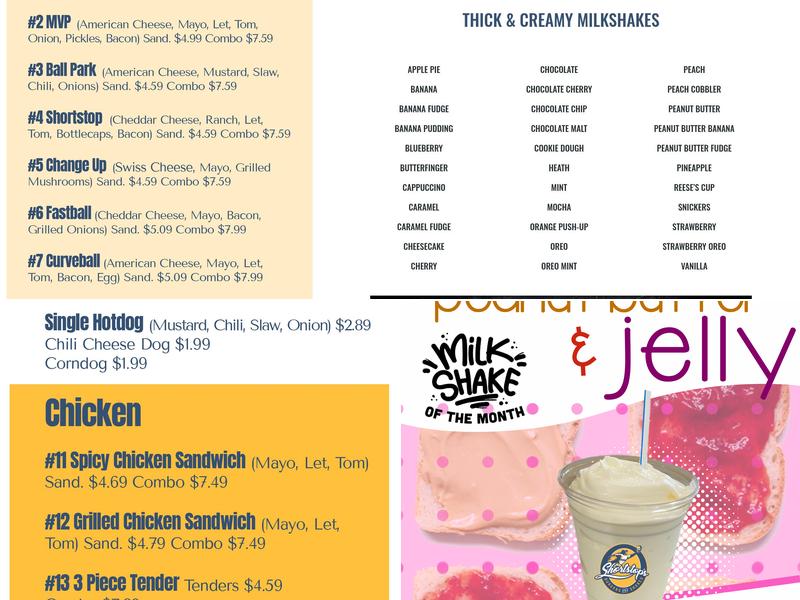 Shortstop's Burgers and Shakes Denton Menu