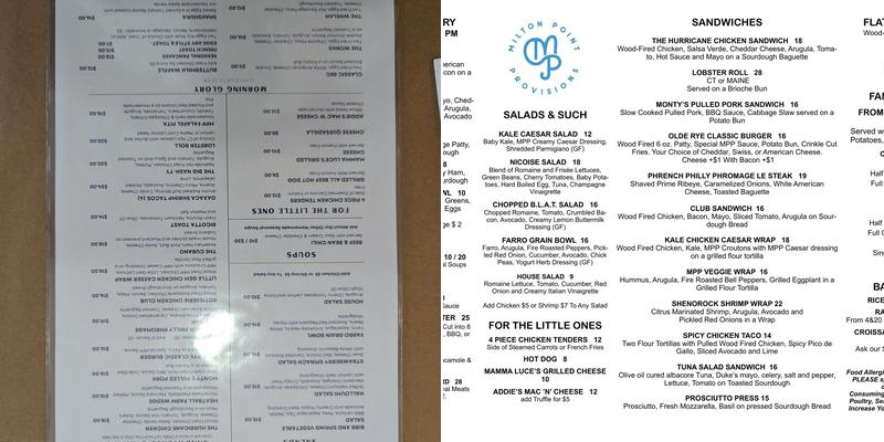 Milton Point Provisions Menu