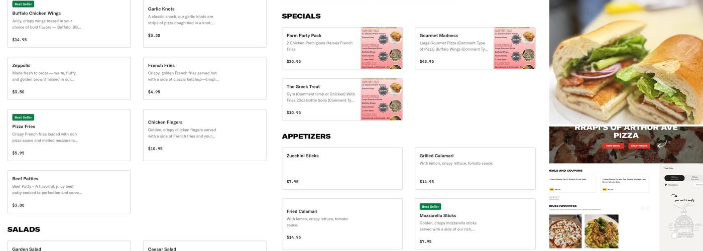 Rrapi's of Arthur ave pizza Menu