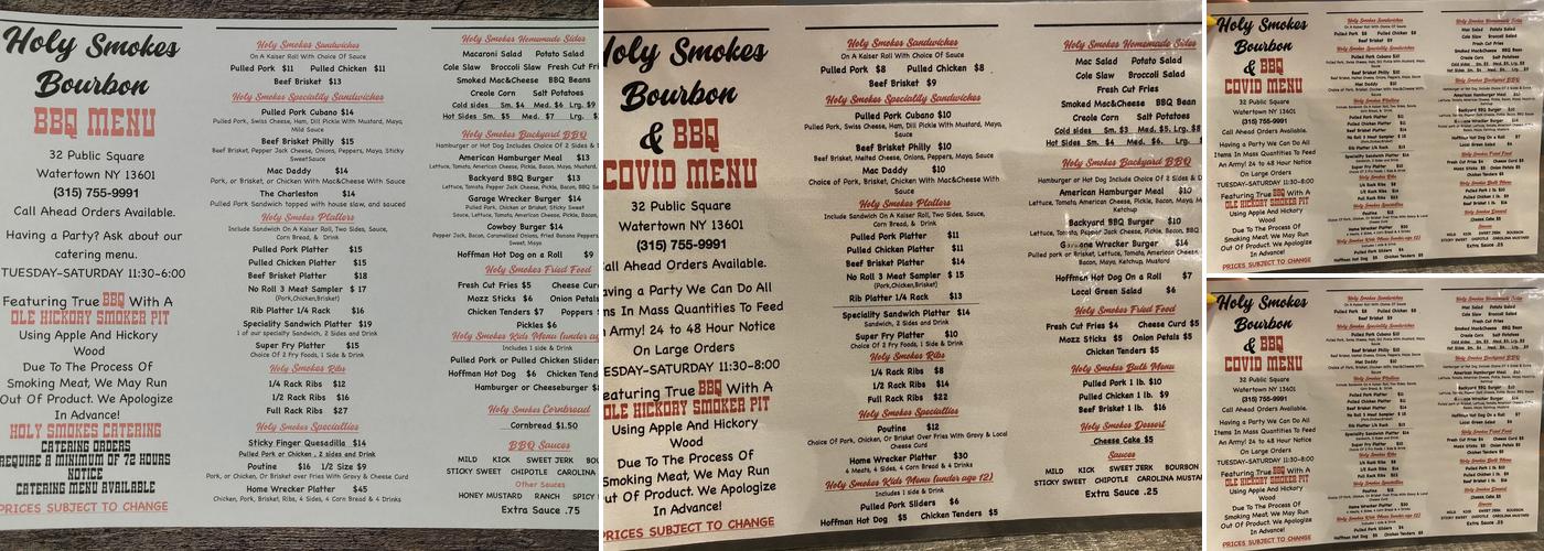 Holy Smokes Bourbon and BBQ Menu