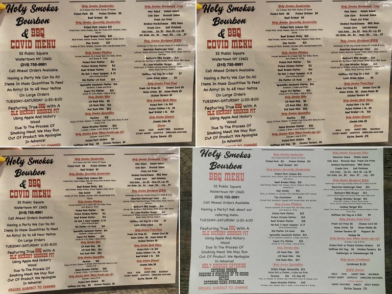 Holy Smokes Bourbon and BBQ Menu