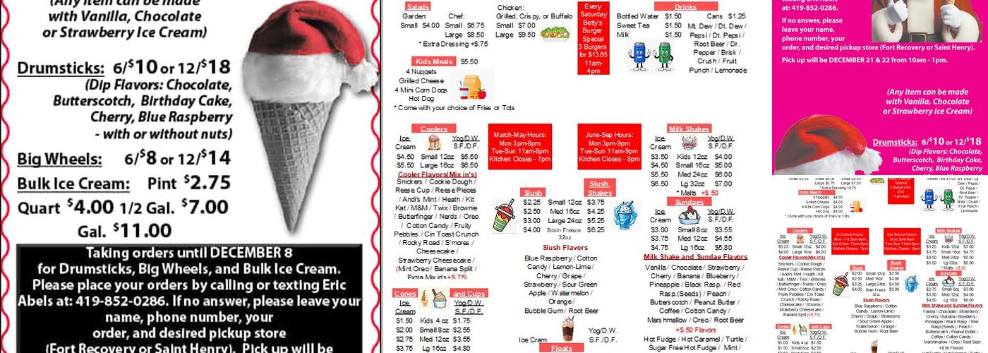 Saint Henry Dairy Dream Menu