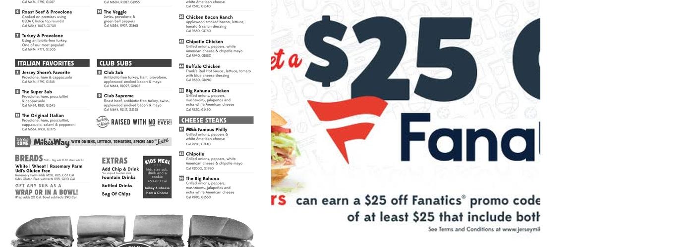 Jersey Mike's Subs Menu