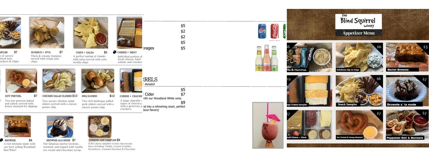 Blind Squirrel Winery Menu