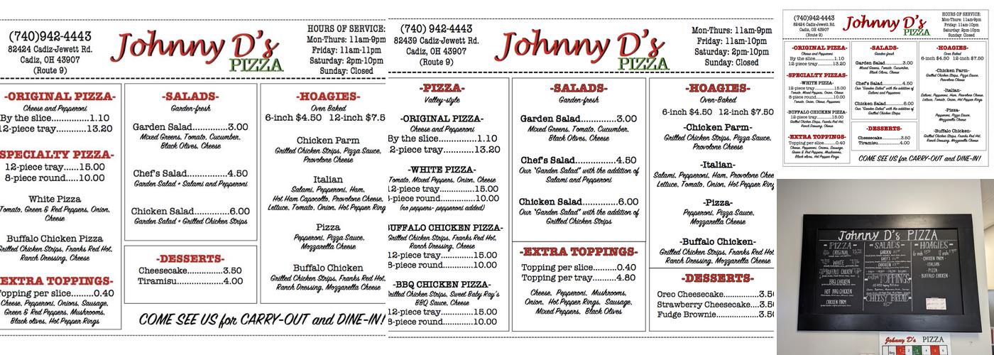 Johnny D's Pizza Menu