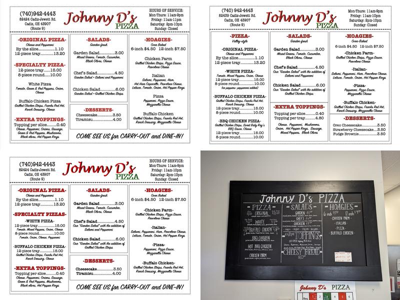 Johnny D's Pizza Menu
