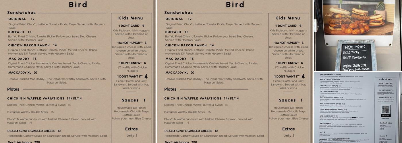 The Mocking Bird Menu