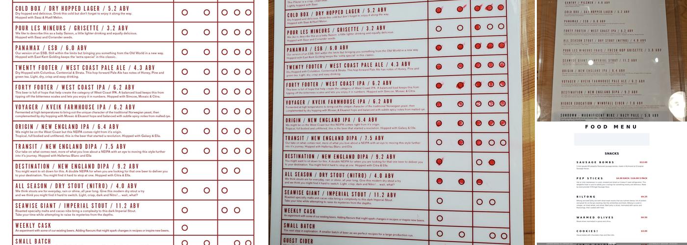 Container Brewing Ltd. Menu