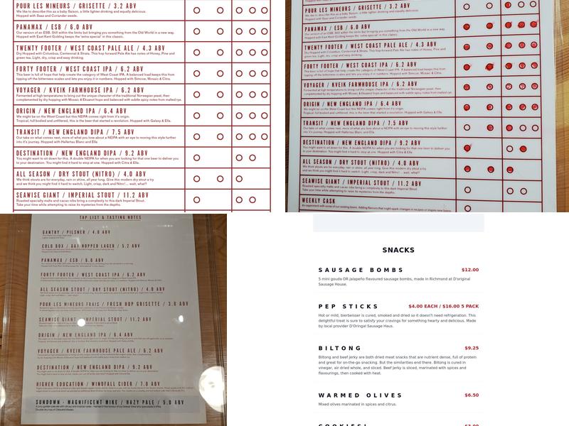 Container Brewing Ltd. Menu