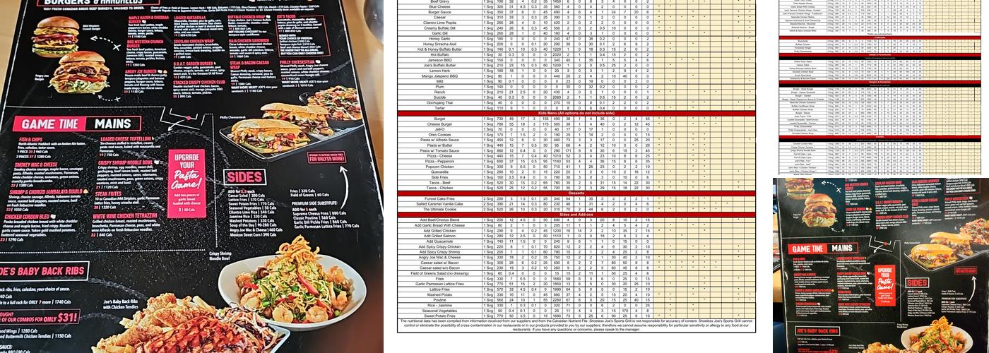 Shoeless Joe's Sports Grill Menu