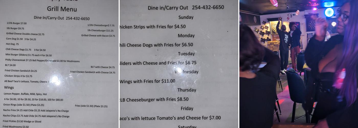 Tipsy table Menu