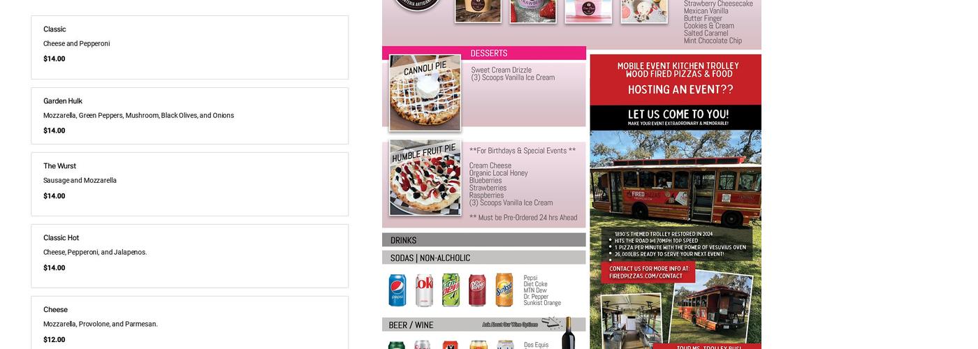 Fired Pizzas Menu
