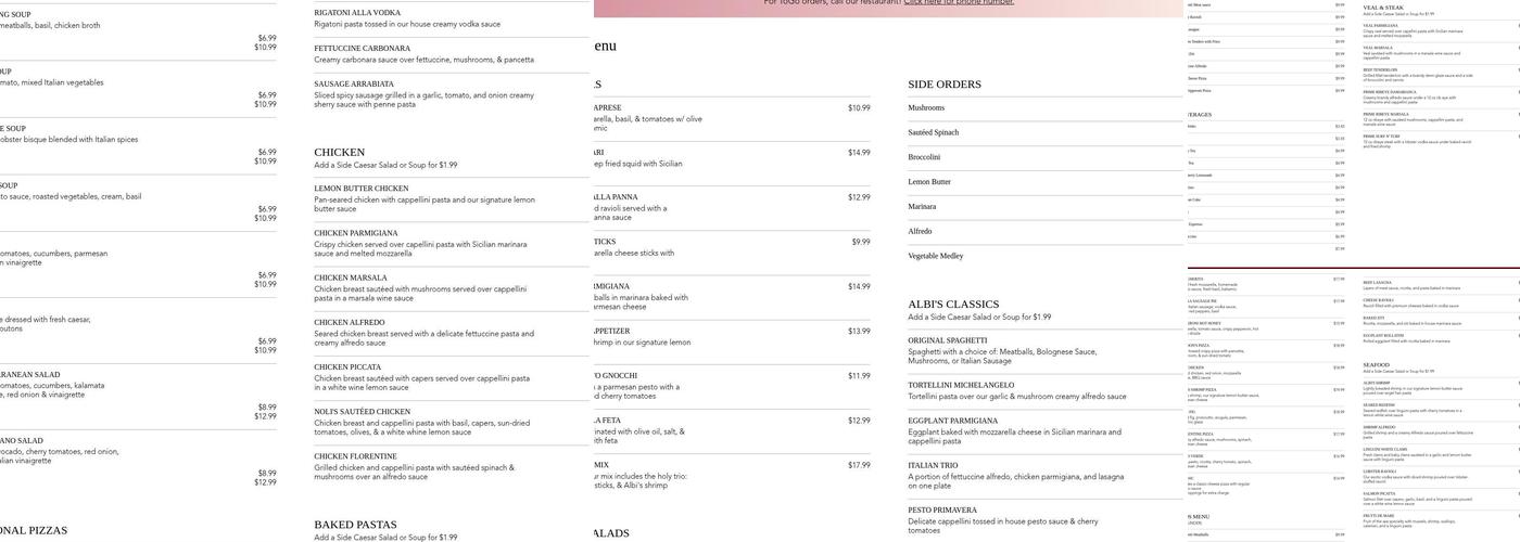 Albi's Vite Italian Kitchen Menu