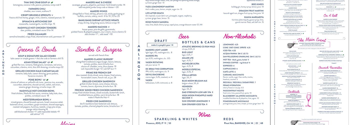 Makers Union Menu