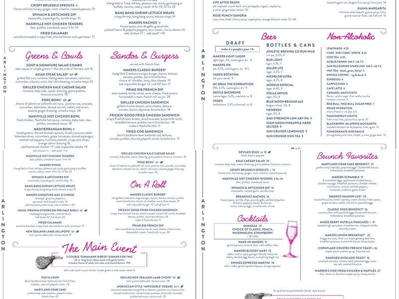 Makers Union Menu