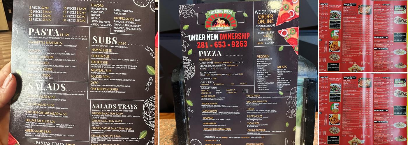 Firestone Pizza Menu
