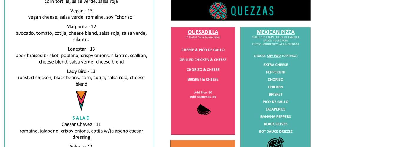 Quezzas Menu