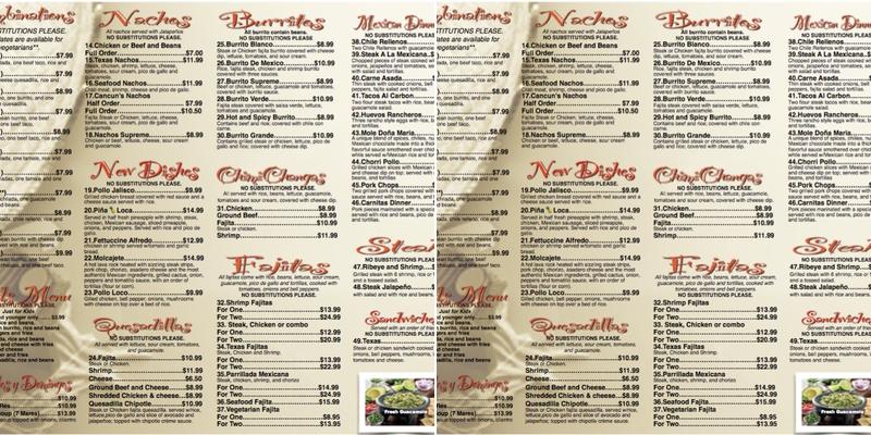 Las Galeras Mexican Restaurant Menu