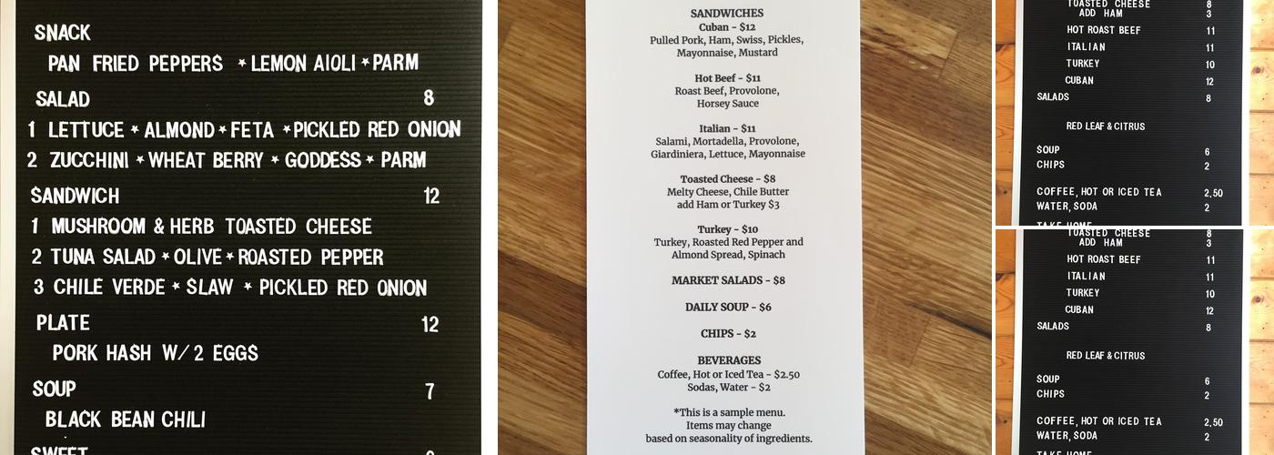 Heidi Lane Cafe Menu