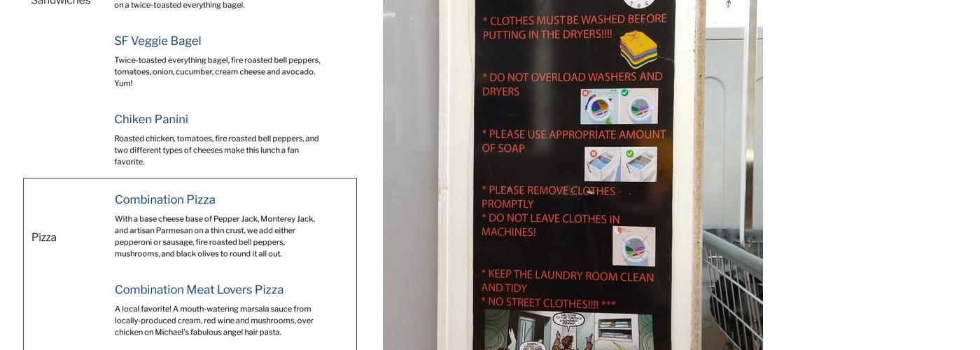 SF Laundromat & Hideaway Cafe Menu