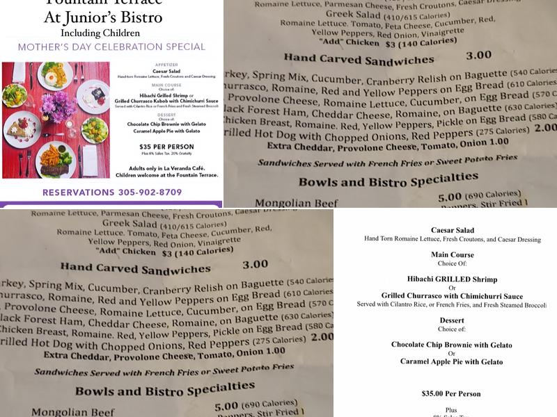 Junior's Bistro Menu
