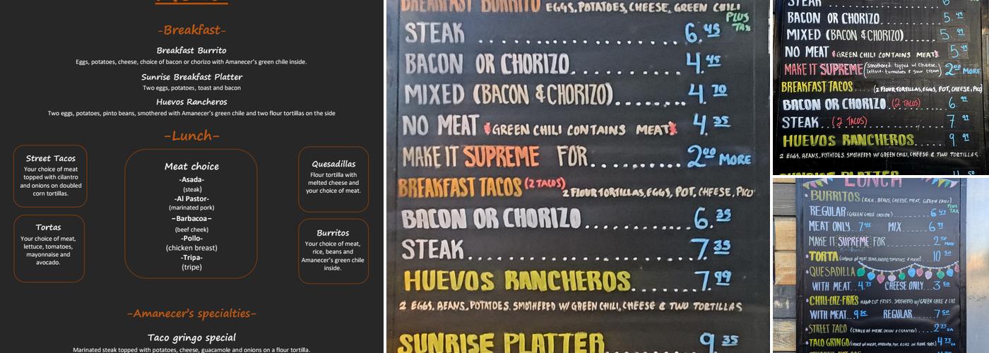 Amanecer Mexican Food Truck Menu