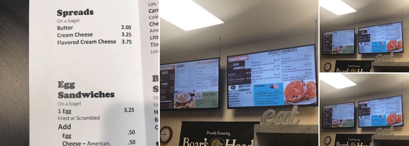 Empire Bagels Menu